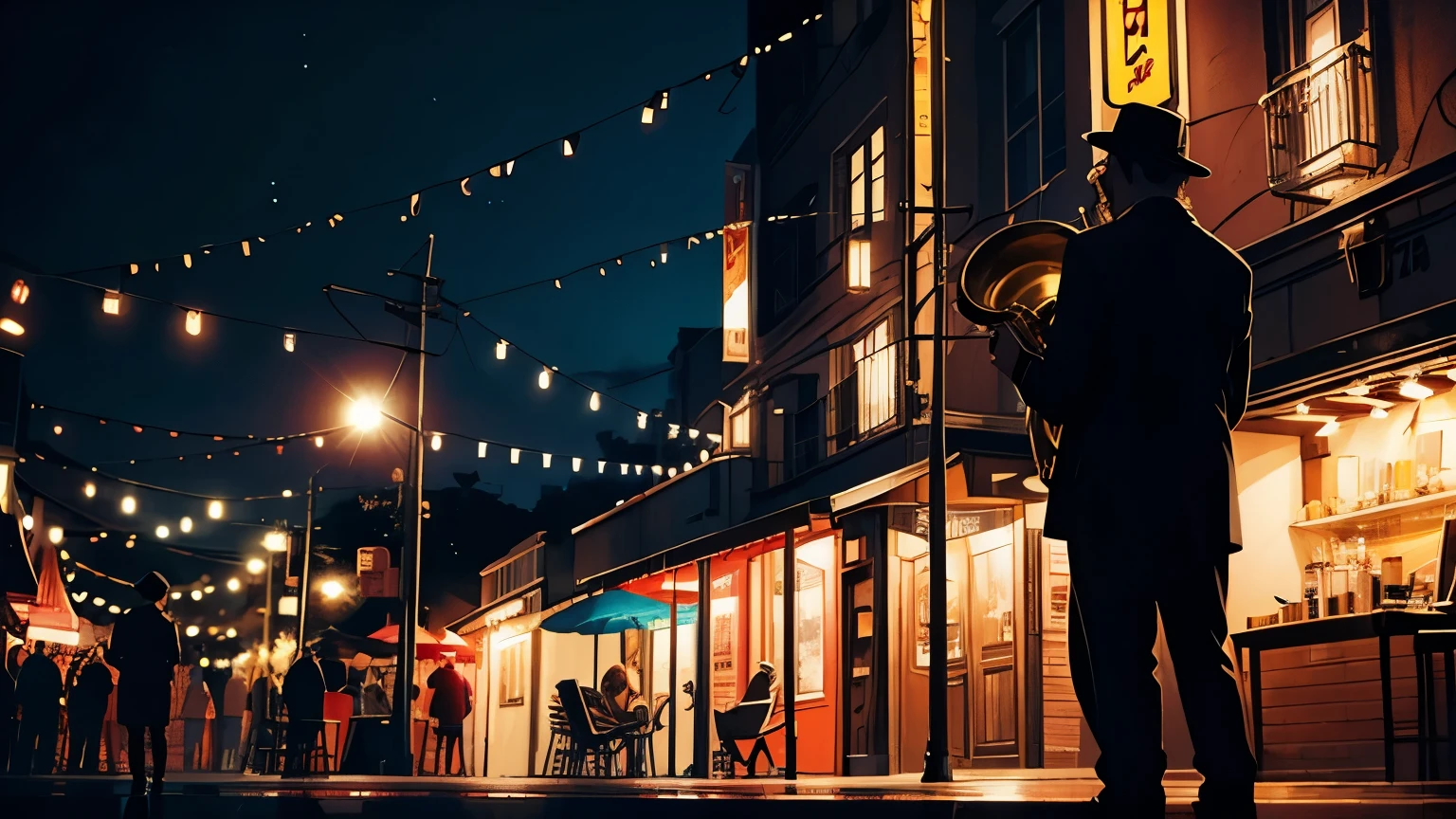 laugh jazz atmosphere, estilo noturno, stages, instruments, everything that reminds me of jazz, change the lighting of the place and without any musician, 8k realistic