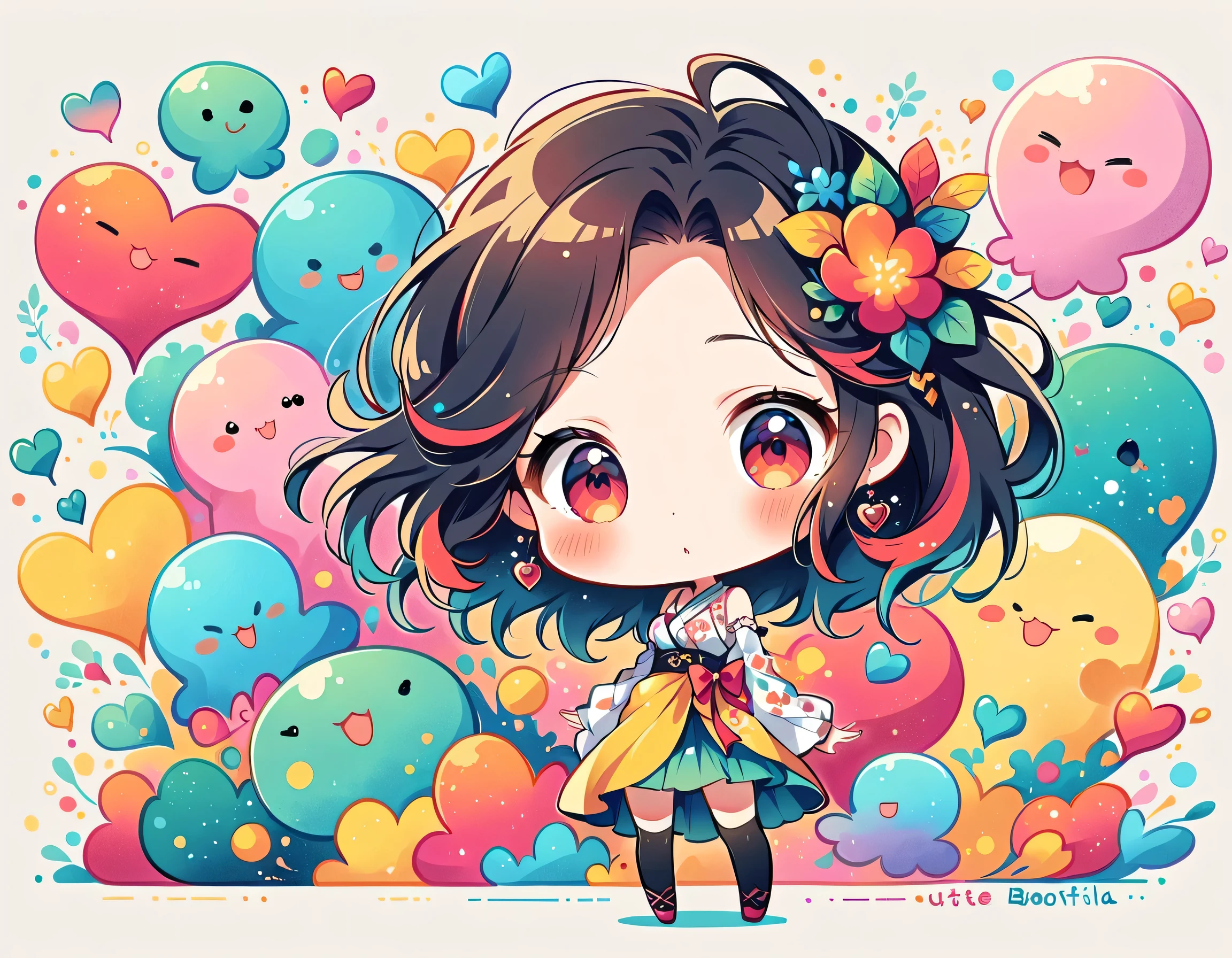 Mai Yoneyama style, Simple Line Initialism，Abstract art, colorful hearts ,(((The most beautiful girl of all time))), (((chibi))), (((Cute amoeba))), ひまわり