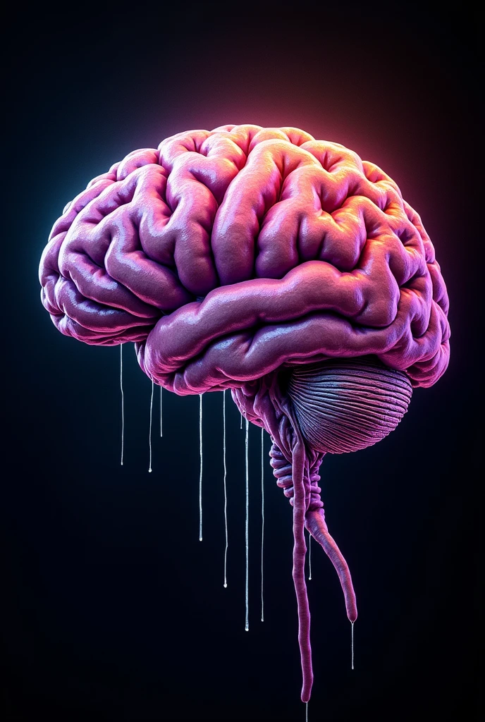 a brain being consumed by a brain-eating amoeba with a black background and vibrant colors