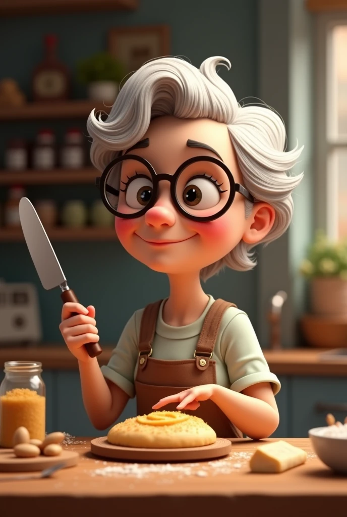 baking granny with glasses and short hair pixar