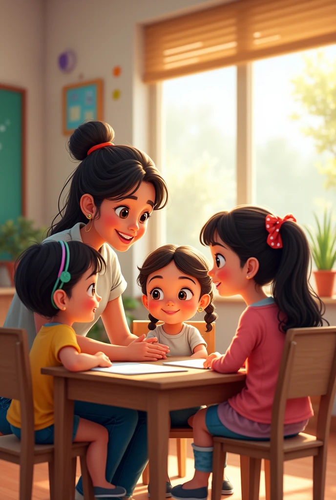 Teachers helping children understand things