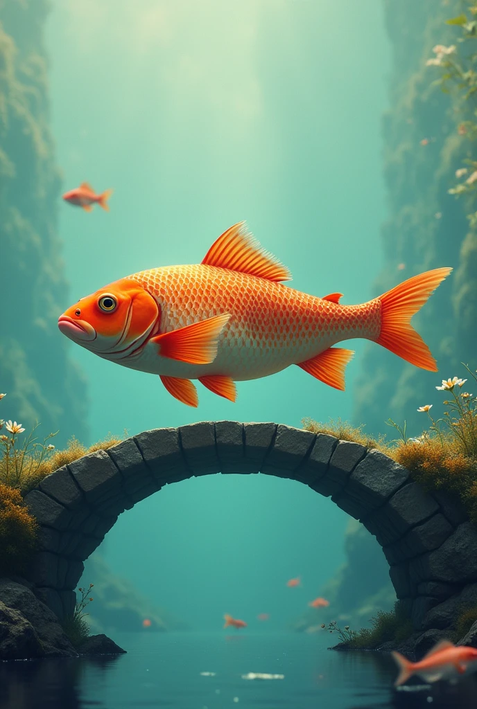 A fish walking over the bridge