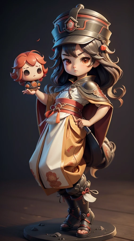 (Best quality), masterpiece、Top quality、Super detailed、 3D, 2 year old girl,Big head doll。face camera,Full body portrait((Red cape)),Nendoroid 3D, Zhao Yun, guan yu, Big-headed figures。The red shrimp shell is very cute。Cute expression。(Shrimp head red helmet),Two raised shrimp eyes on both sides of the top. (The top of the head is decorated with two long shrimp tentacles.)。wearing samurai armor。(The other hand holds the sword,There are many swords,Shutter shape details)。The instrument shimmers with metallic luster.。Stance defensive martial arts。Chinese Kung Fu styling。Action。Realistic characters。The hand has 5 fingers。Correct posture for holding a gun