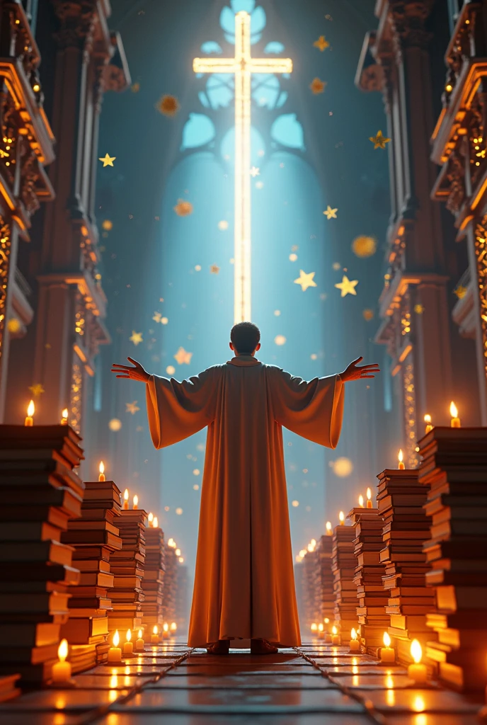 Preaching the gospel, some books, stars and crosses 3d drawing