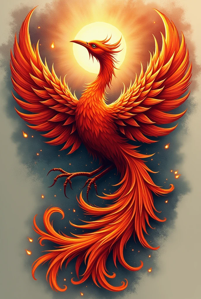 Create a tattoo that symbolizes the rebirth of a phoenix