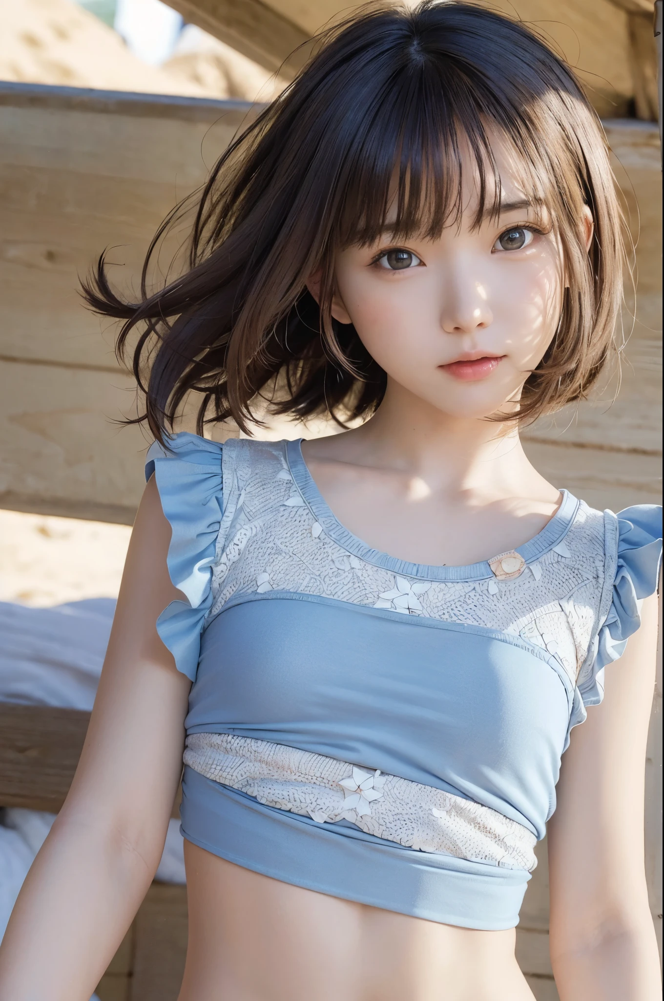 Best quality, focus on face, soft light, black hair, ((Japanese)), (blouse), (((front, face))), (depth of field), ultra high resolution, (realistic: 1.4) , RAW photo, upper body