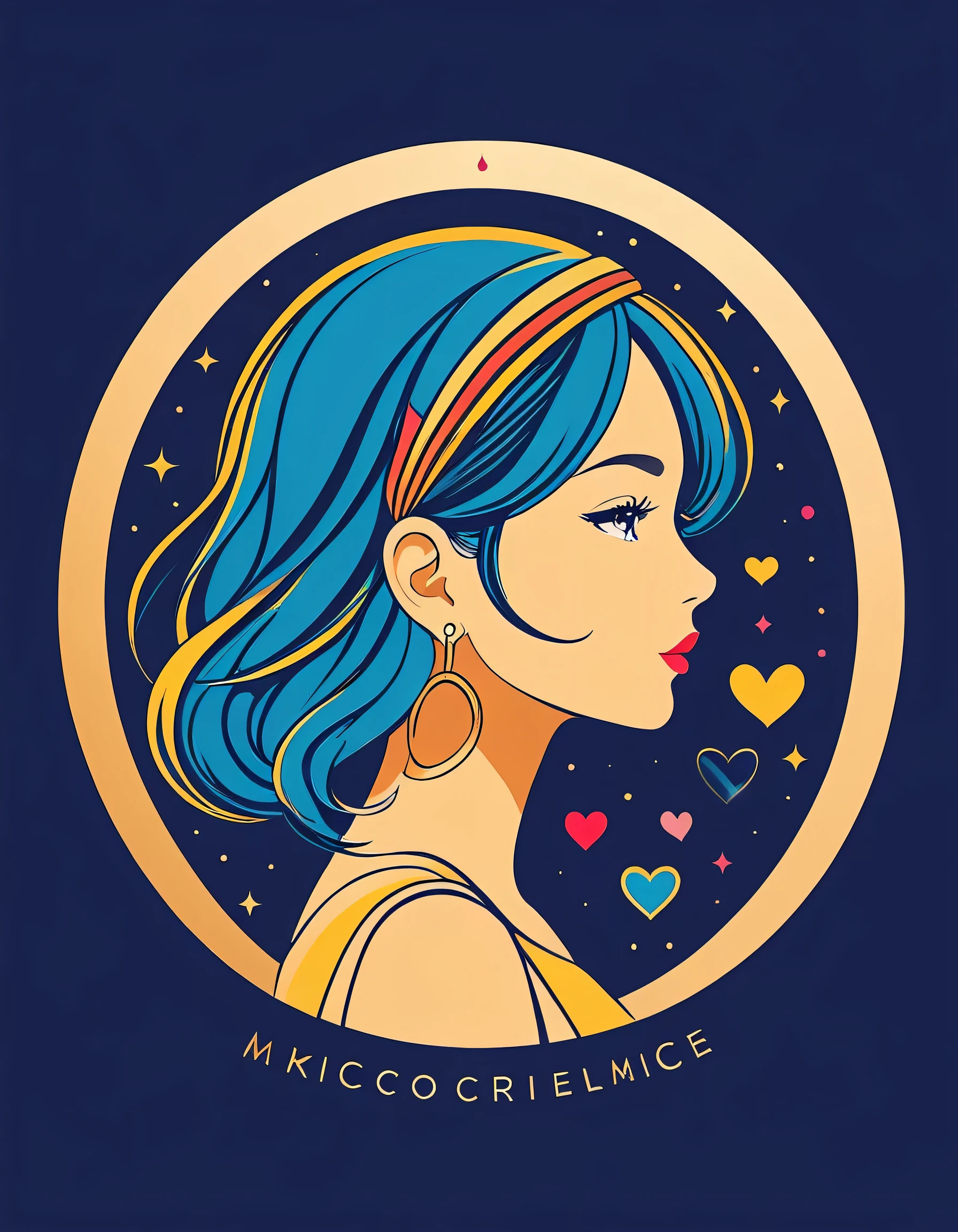 Masterpiece, Golden Ratio, Micho style, Simple line initials,Abstract art,Kawaii Design, The most beautiful girl of all time, Colorful Hearts logo