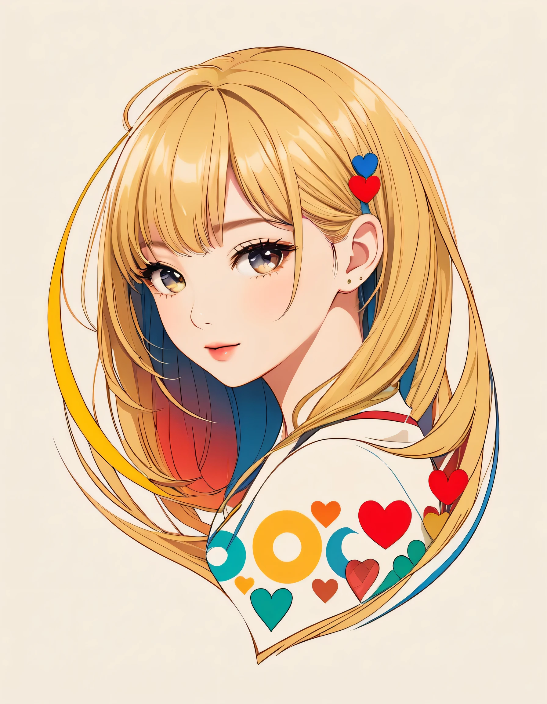 Masterpiece, Golden Ratio, Micho style, Simple line initials，Abstract art，Kawaii Design, The most beautiful girl of all time, Colorful Hearts　logo