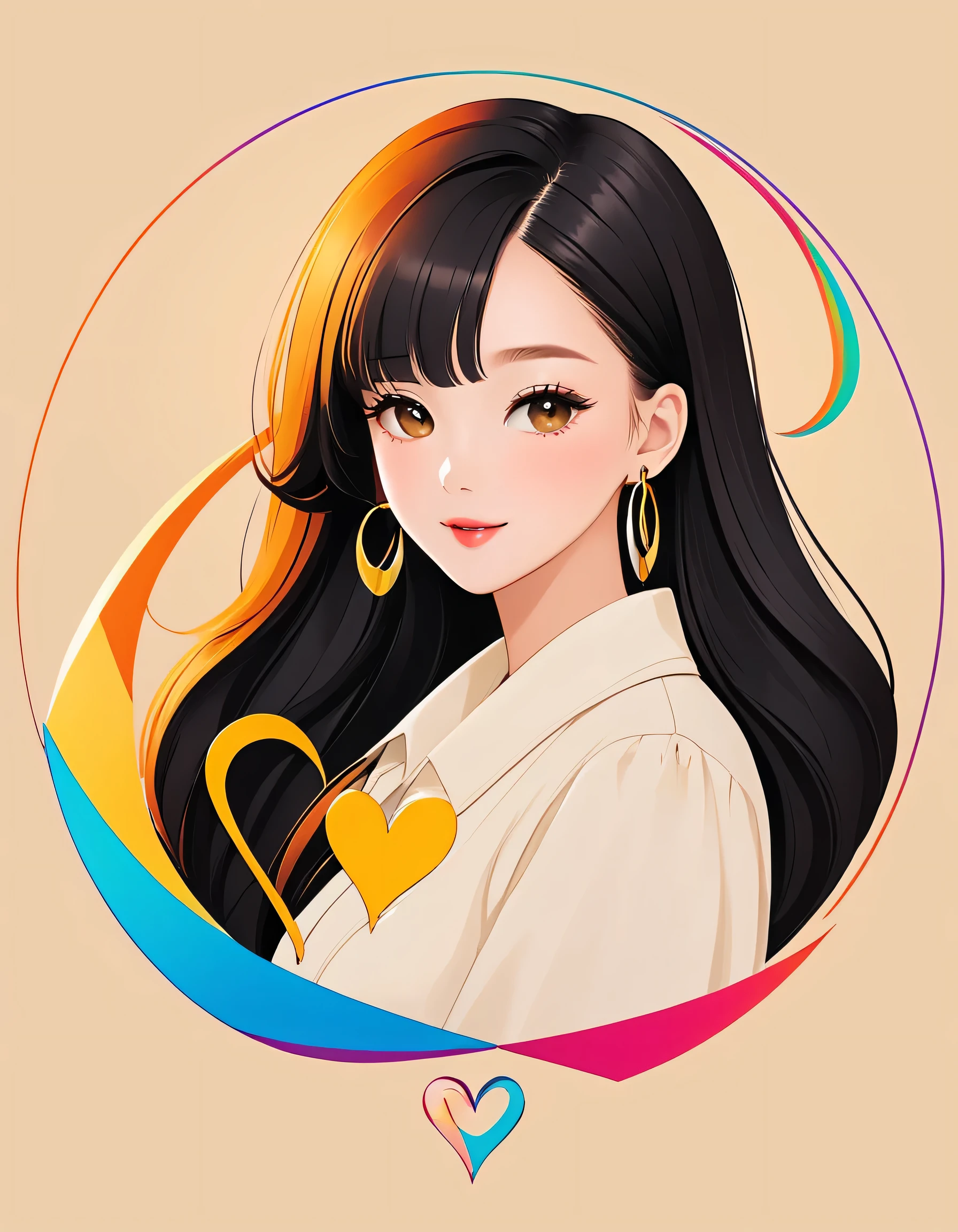 Masterpiece, Golden Ratio, Micho style, Simple line initials，Abstract art，Kawaii Design, The most beautiful girl of all time, Colorful Hearts　logo