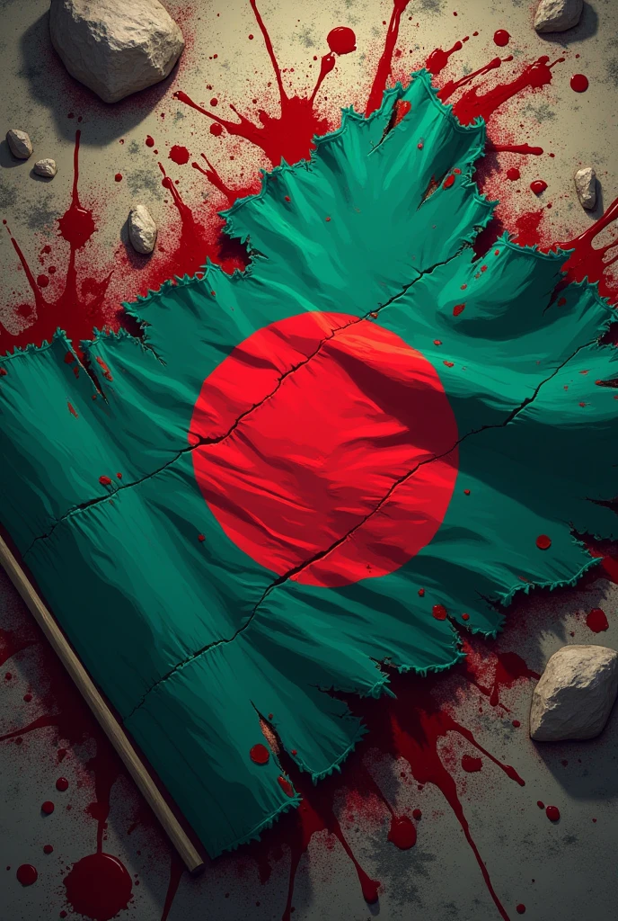 Blood covered ripped Bangladeshi flag anime