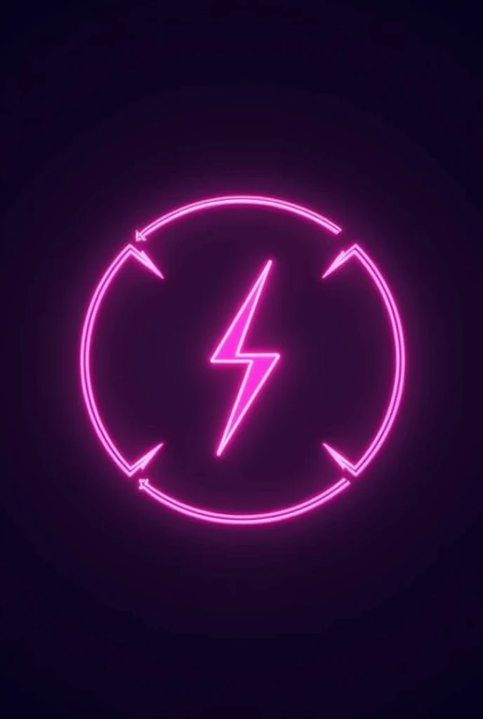 Circle with a lightning bolt in the middle and arrows inside it minimalist dark purple neon for business