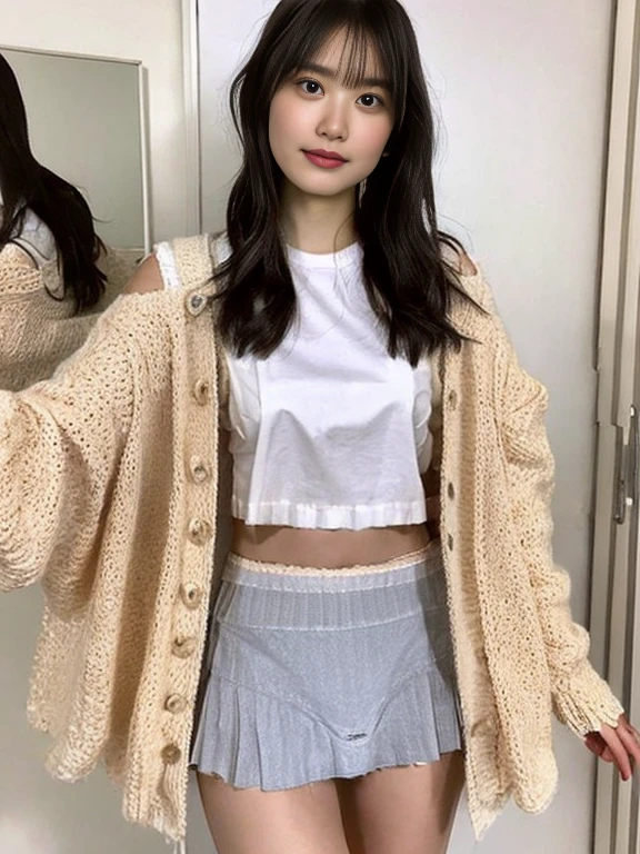 Highly detailed CG Unity 8K wallpapers、Highest quality、Very detailed、masterpiece、Realistic、Photorealistic、A cute girl drawn with great attention to detail、20-year-old、(Skirt tearing)、(Roll up the skirt yourself))、White panties、Panty Focus、blush、Lips parted、Semi Body Shot、Wearing a ruffled shirt、luxury、Show me your panties from the front, (((Showing panties:1.4)))、((Visible panties:1.4))