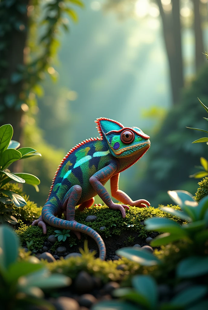 3d chameleon in nature 