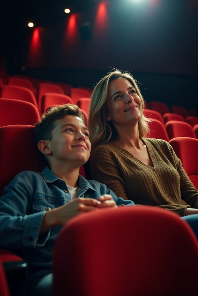Mom jerking off stranger in movie theater next to son