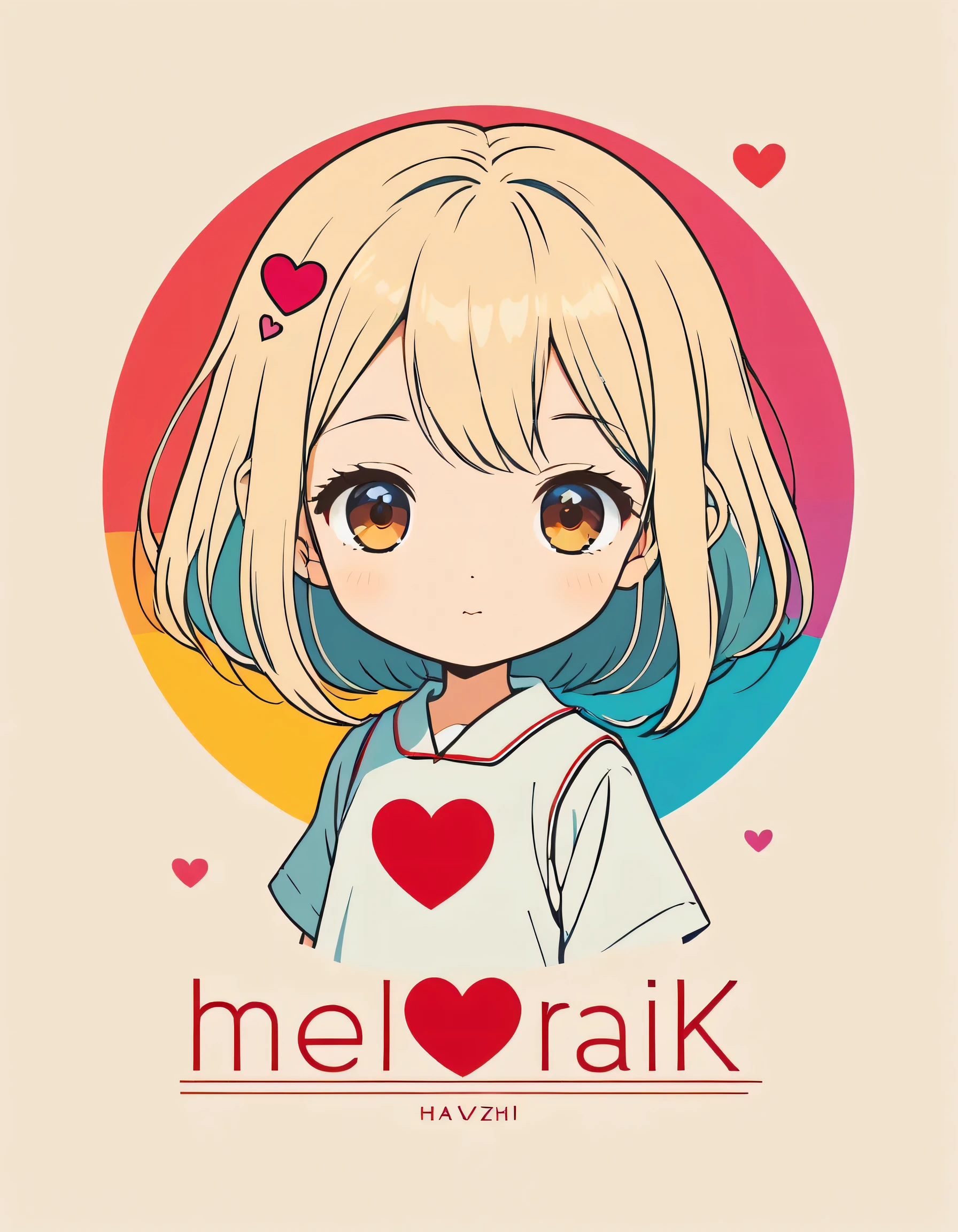 Masterpiece, Golden Ratio, Hayao Miyazaki style, Simple line initials,Abstract art,Kawaii Design, The most beautiful girl of all time, (((chibi))), Colorful Hearts logo