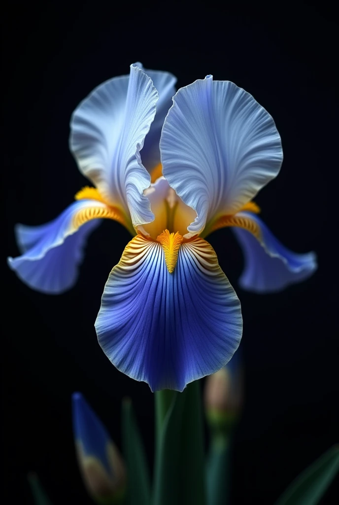 Mobile wallpaper of a blue and yellow iris flower (or it can be purple and yellow) 4k with black background
