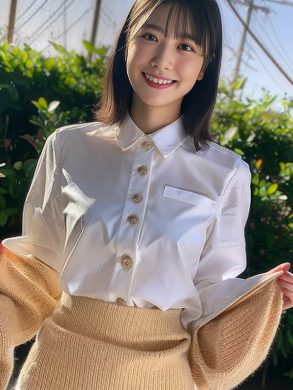 Highly detailed CG Unity 8K wallpapers、Highest quality、Very detailed、masterpiece、Realistic、Photorealistic、A cute girl drawn with great attention to detail、20-year-old、(Skirt tearing)、(Roll up the skirt yourself))、White panties、Panty Focus、blush、Lips parted、Semi Body Shot、Wearing a ruffled shirt、luxury、Show me your panties from the front