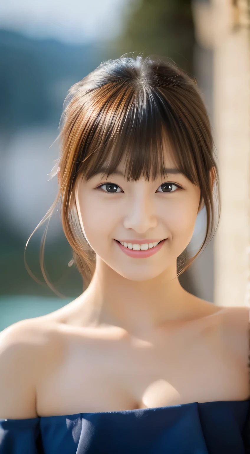 masterpiece,best quality,(Japanese girl),((Beautiful girl)),cleavage,(off shoulder:1.2),(perfect body beauty:1.2),(shy smile),from above