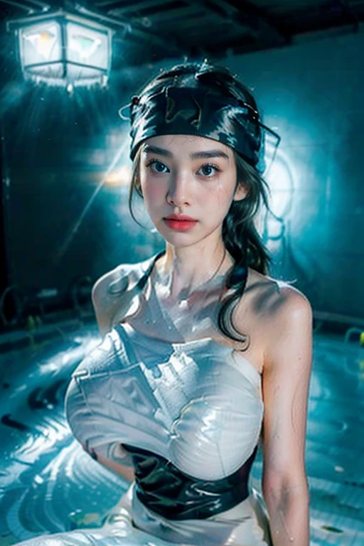(Extremely detailed CG),(((8K))),wallpaper,((Extremely exquisite and beautiful)),(((masterpiece))),(((Best quality))),(((Ultra-high resolution))),Beautiful light,Realistic shadows,(Smooth and flawless fair skin:1.5),(Extremely delicate facial details:1.3),(Extremely detailed:1.5),((A beautiful girl,Solitary)),(Swimming cap on head:1.5),(Short Ponytail:1.2),(Small head:1.2),(Slender face:1.2),(Exquisite makeup:1.3),(wet:1.5),(Sweat:1.5),(Happy:1.2),(lol:1.2),(Perfect body:1.1),(Pale skin:1.3),(Glowing skin:1.5),((Slim,Thin)),(Huge Breasts:1.2),(Big breasts:1.2),(Strapless black swimsuit:1.5),(Sitting in the water:1.3),,(In the swimming pool:1.3),(In the swimming pool里:1.3),(Shimizu:1.3),(indoor:1.2),(Realistic style:1.3),(Neon lights:1.3),(Night view:1.3),(Detailed background:1.5),(Close-up of face:1.3),(From the front:1.3),