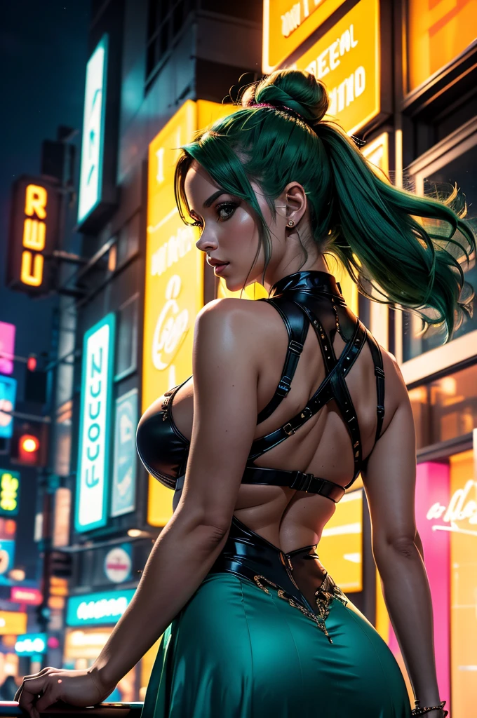 masterpiece, best quality, partially colored, Black leather jacket, (Fishnet:1.3), medium hair, (aquamarine_hair|green_hair), (two-tone hair), so-called Tron style bodysuit decorated with black neon lighting lines, cyberpunk, alleyway, (erotic:1.4), spread legs, underboob cutout, leg_up, (Prostitution:1.4), (ahegao:1.2)