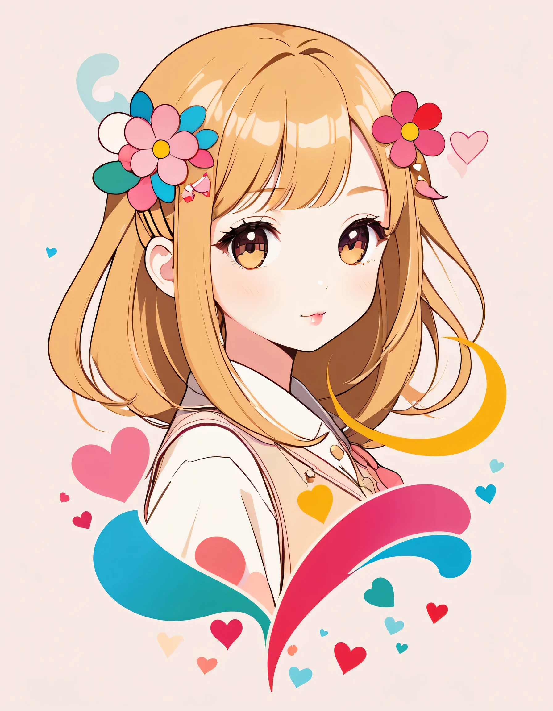 Masterpiece, Golden Ratio, Momoko Sakura style, Simple line initials,Abstract art,Kawaii Design, The most beautiful girl of all time, (((chibi))), Colorful Hearts logo