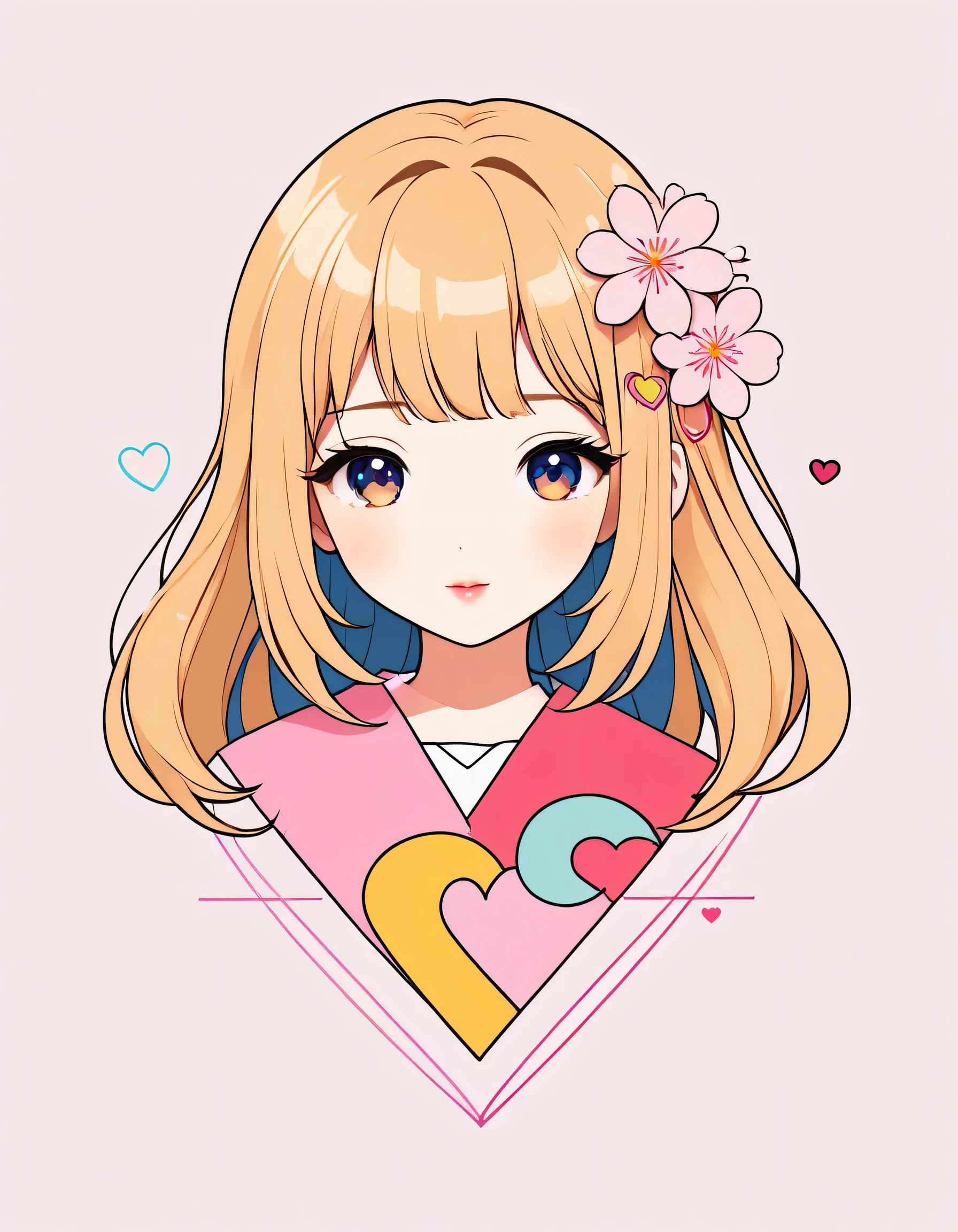Masterpiece, Golden Ratio, Momoko Sakura style, Simple line initials,Abstract art,Kawaii Design, The most beautiful girl of all time, (((chibi))), Colorful Hearts logo