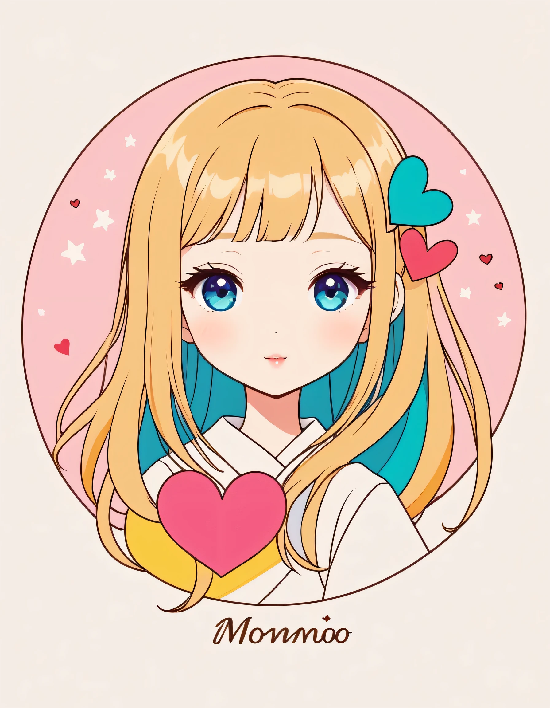 Masterpiece, Golden Ratio, Momoko Sakura style, Simple line initials,Abstract art,Kawaii Design, The most beautiful girl of all time, (((chibi))), Colorful Hearts logo