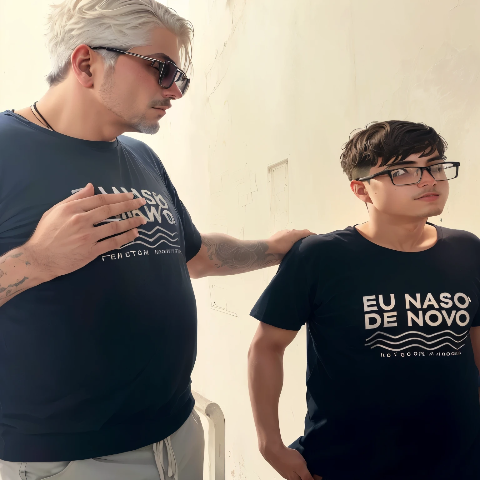 there is a man and a boy standing next to each other, powder Nándor Katona, by Fernando Gerassi, by Emerson Silva, by Nadir Afonso, by João Artur da Silva, by Samuel Silva, inspired by Nathan Oliveira, by Ramon Silva, inspirado em Nadir Afonso, captured on iphone