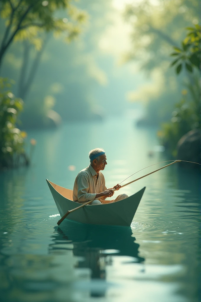 A paper boat with a fisherman