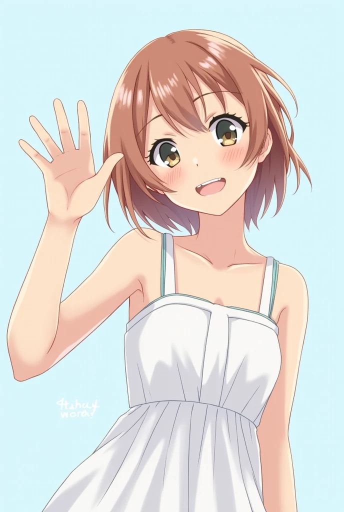 One girl,whole body,F Cup_chest,Armpit hair_Hairy,Middle school students,wise,Japanese,Raise your hand,Ai Kurasaki,tall,camisole