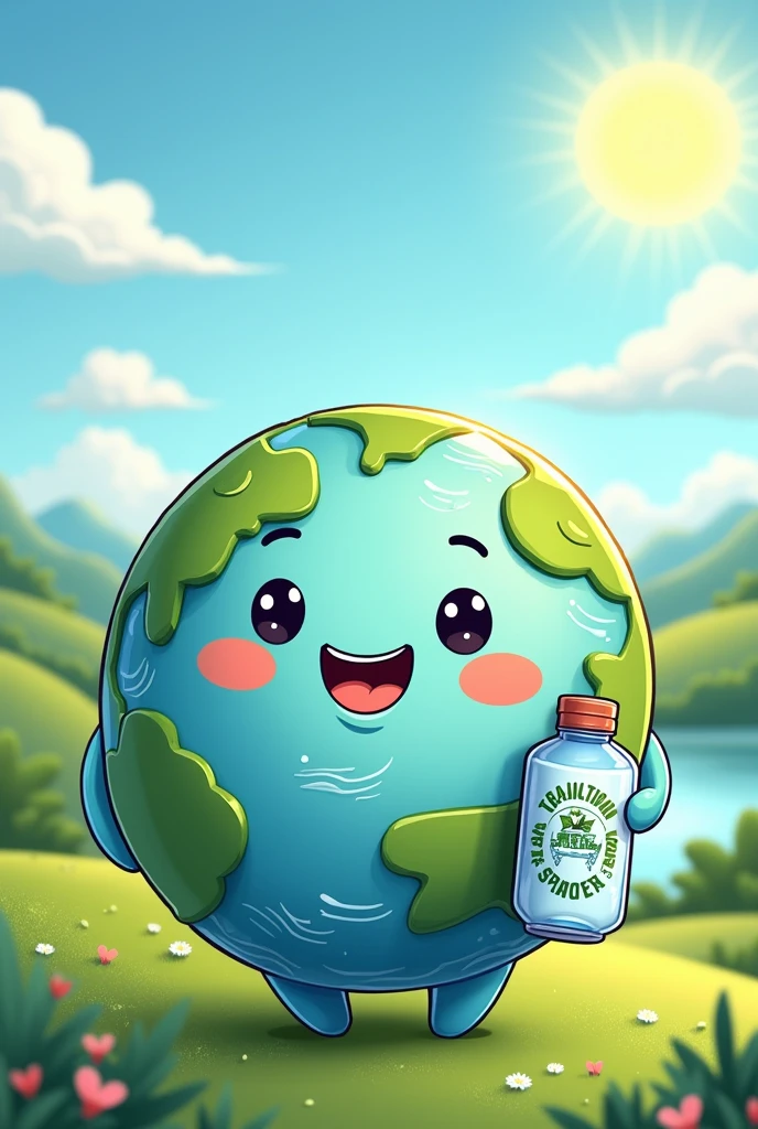 Healthy Planet Theme Mascot with Bottle Cute Planet