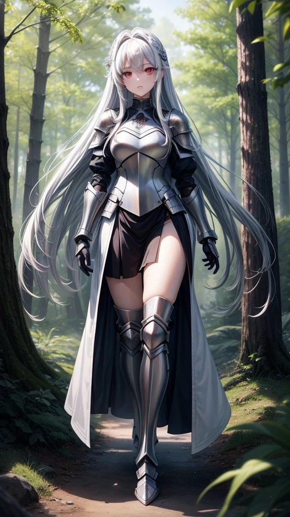 アニメ, 15 year old girl, {face perfect}, {long white hair}, {[dark red eyes]}, {asymmetrical eyes}, {perfect nose}, {visible lips}, {full body 5.0}, {silver armor 1.6 complete}, {silver thigh}, {at a forest}

{8k image}, {128k ultra resolution}, {ultra quality 128k}, {128k high quality sharpness}
