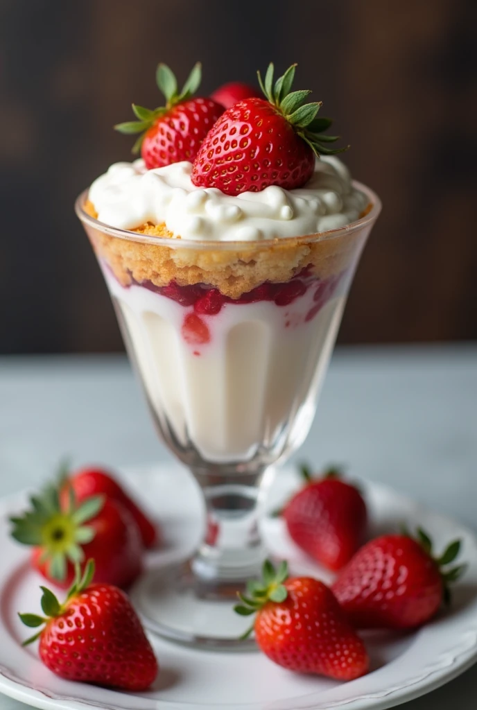 Among us in a glass with pastry cream and strawberries 