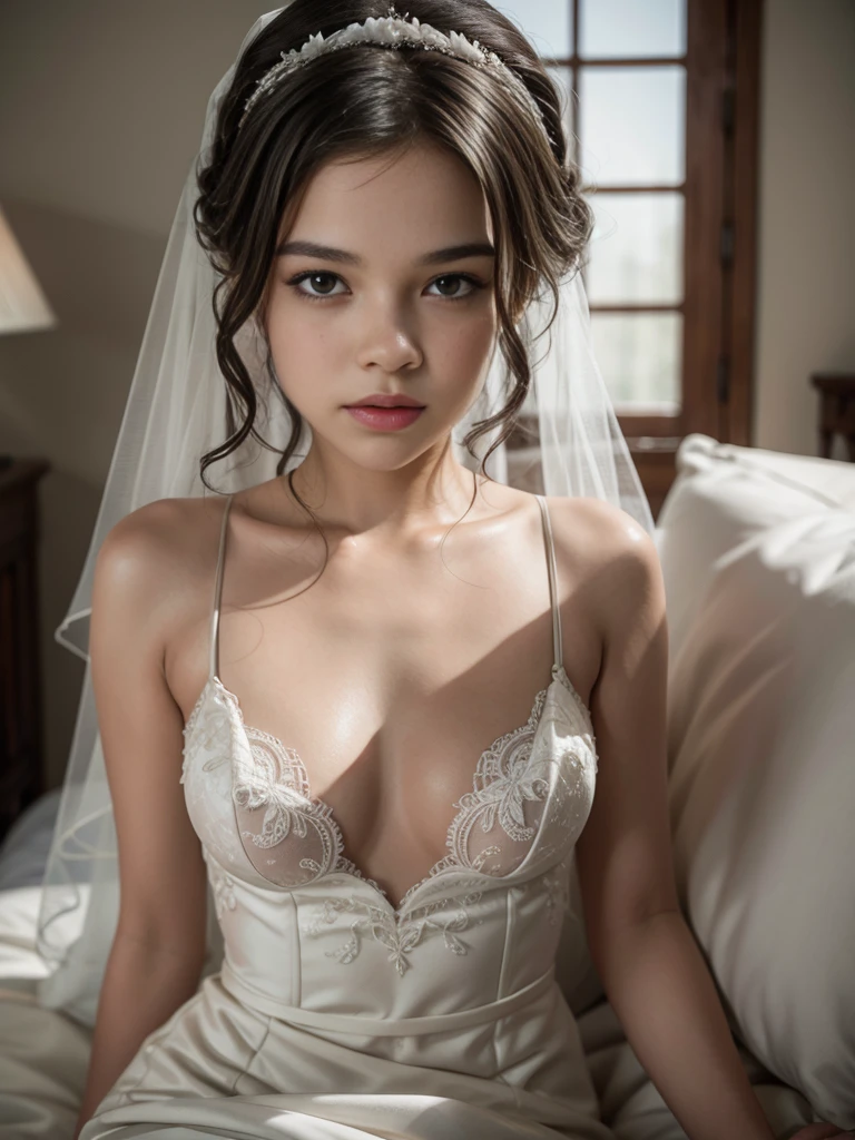 bride , (brazilian actress bruna marquezine, stroke the groom's penis ), (with the groom, a 30 year old man 1,75 tall, strong muscle nsfw, short hair with gel and short beard (perfect realistic erect penis) ), on the wedding night, the bride is wearing turquoise blue lingerie, big veil, Small panties, small breasts nsfw, Striking a sexy pose, straight hair parted to the side, discreet smile with closed lips, ultra realistic skin texture hairs on the skin, perfect hands,