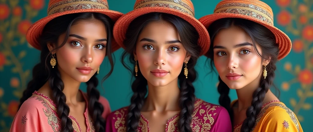 3 cute 25 year old Pakistani sisters, Braided ,wearing traditional hat, Warp, Obscenity, (( breast)) ,butt, asses , Plum