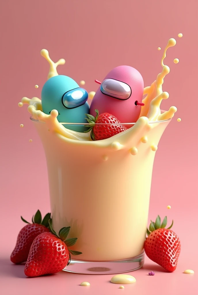 Among us in a glass with pastry cream and strawberries