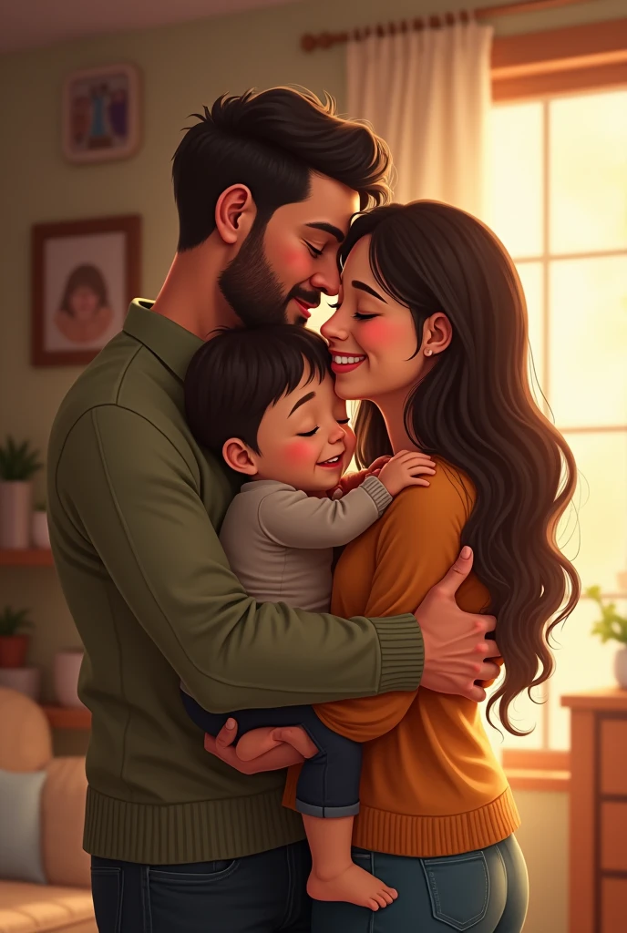 man and woman hugging, next to 3 girls