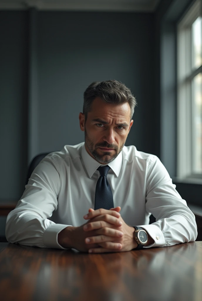 Man with hands on the table