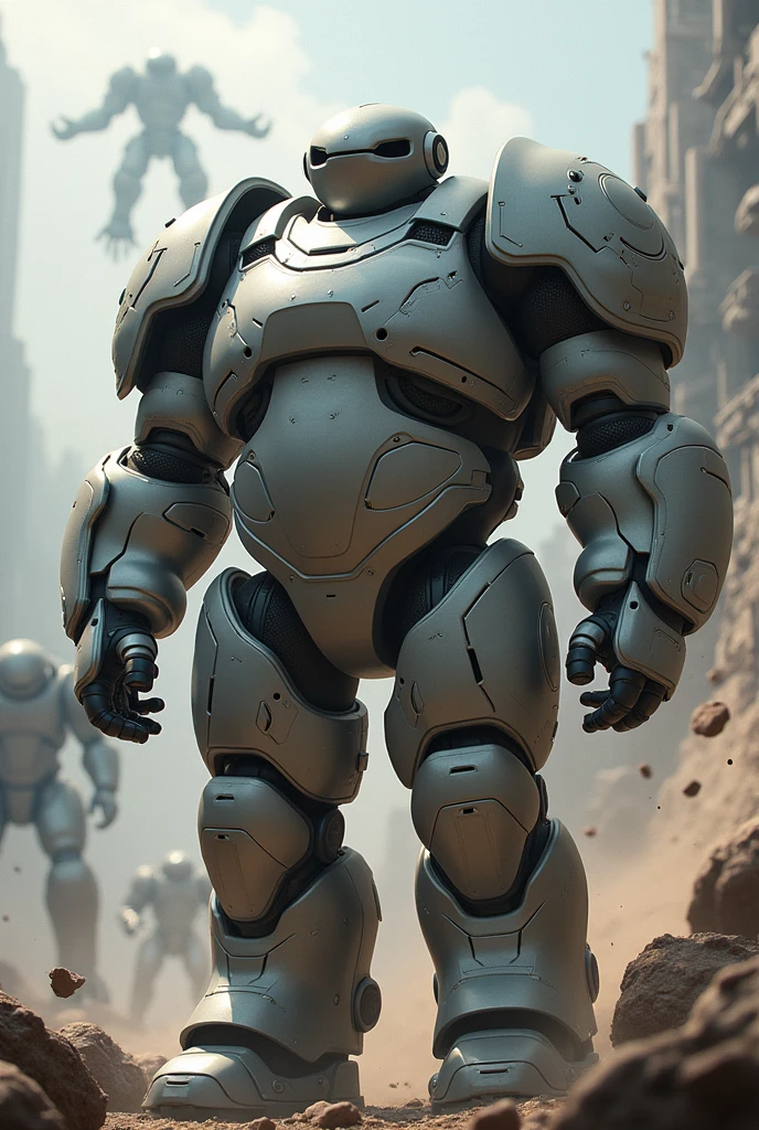 Baymax wearing an armour from helldivers 2 while fighting automatons and terminids
