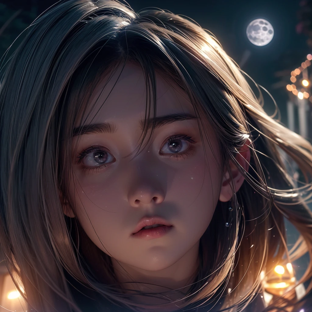 masterpiece, best quality, extremely detailed CG unity 8k wallpaper, Full moon in the night sky, The moonlight is shining, 1couple, Is making a confession of love, bokeh photography, (soft focus):1.2, out-of-focus highlights, dreamy ambiance, glowing circles, mesmerizing depth, Depth of subject, Heart effect