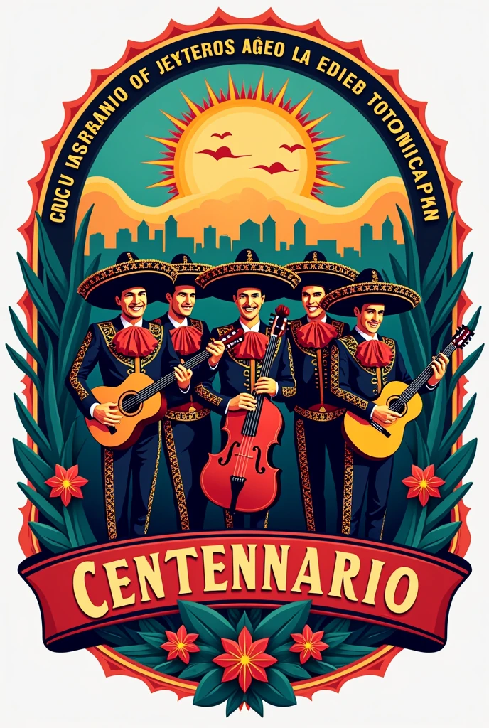 Logo for the mariachi Centenario of Totonicapán with musical instruments