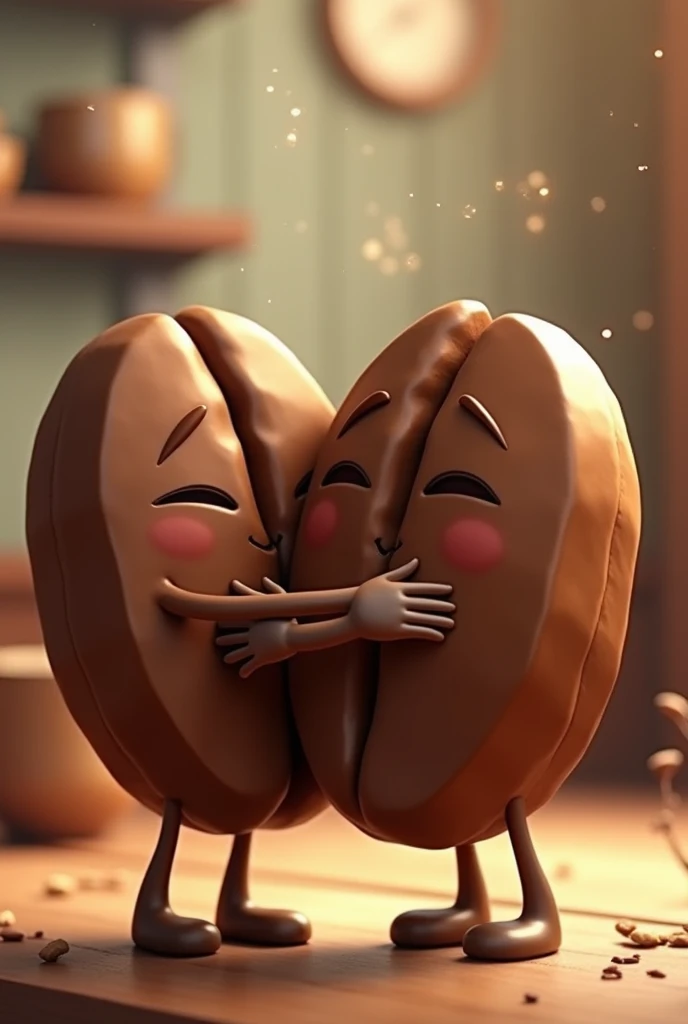2 coffee beans hugged together , images in animation