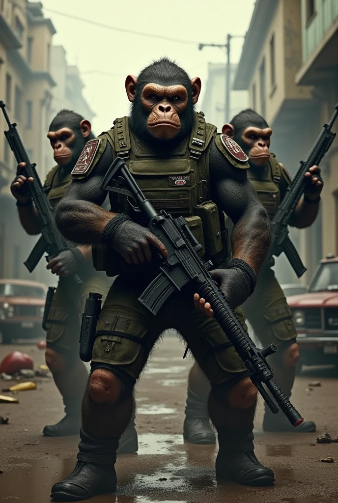 You can make a parody of the mercenaries from the Resident Evil 3 video game but instead of humans they are apes.