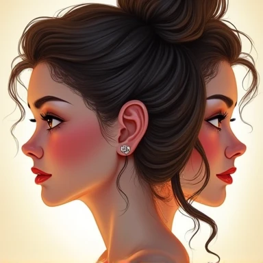 3 faces of a girl, 1 sideways 1 front and 1 back, one under the other, size 30x90 in PIXEL, with beautiful detailed hair.