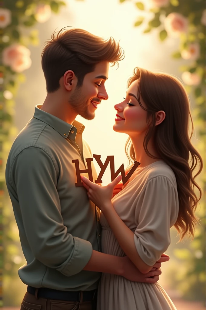 Couple holding the initials hyw
