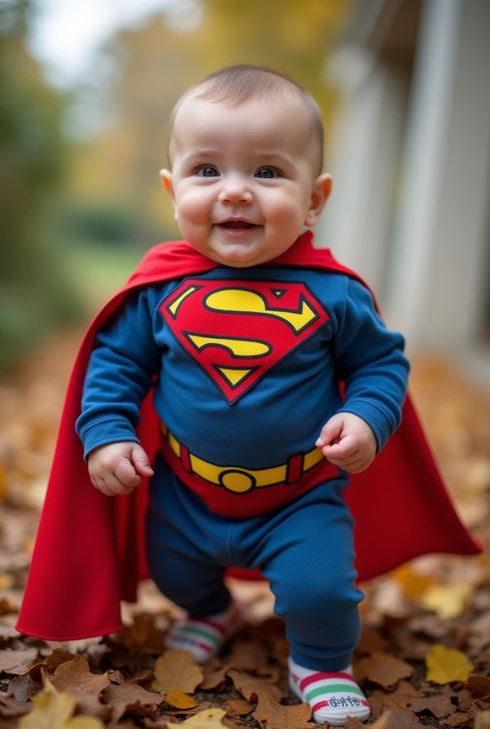Obese baby with a superhero cape and