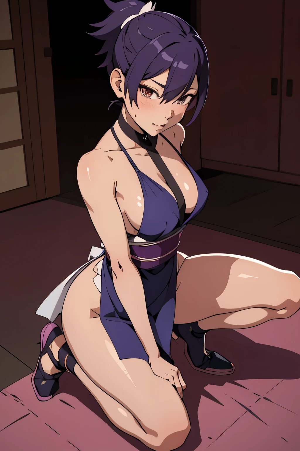 1fille, Seulement, Shinobu Kochou, sexy, erotic, on your knees, bouche ouverte, Rougir, best quality, chef-d'artwork, high resolution, ahegao, lingerie erotic