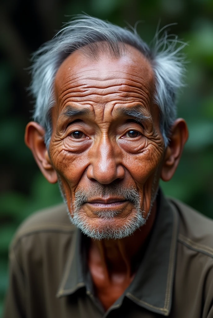 An Indonesia old man slightly skinny, slightly bald and wrinkles
