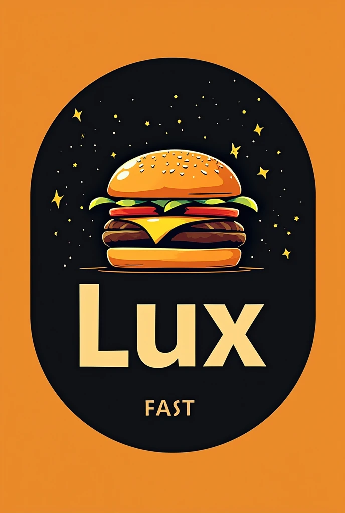 I want a logo for a fast food hamburger restaurant,etc called lux striking with black and orange colors