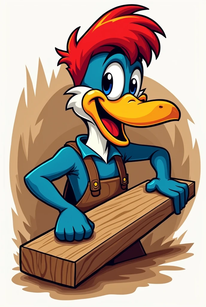 Create a carpentry logo in which Woody the Woody Woodpecker is the logo mascot